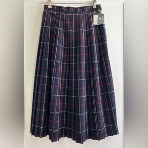 NWT Vintage Burberrys Plaid Check Pleated Wool Midi Skirt Size 14 (Fits 8-10)